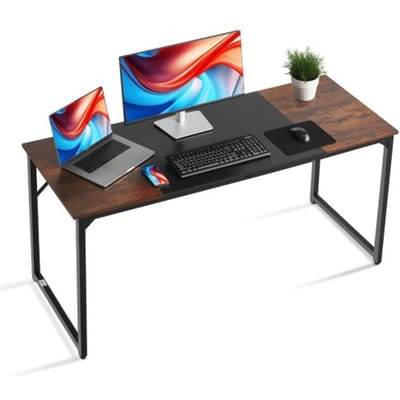 VEVOR Computerbureau Kantoortafel (160 x 60 cm Tafelblad), Moderne Werktafel met Metalen Frame en 68 kg Draagvermogen voor Thuiskantoor Studeerkamer Slaapkamer Woonkamer, Bruin Zwart