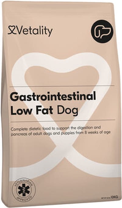 Vetality Hondenvoer Gastrointestinal Low Fat - 10 kg - Hondenbrokken - Dieetvoeding Hond - Licht Verteerbaar - Laag in Vet - Omega3