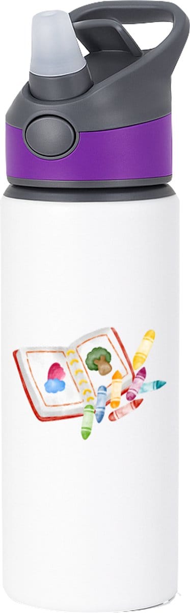 Hacebo® - Tekenen waterfles met rietje paars - Kunst - Tekenaars - Knutselen - krijtjes - kleuren - water fles - 650ML
