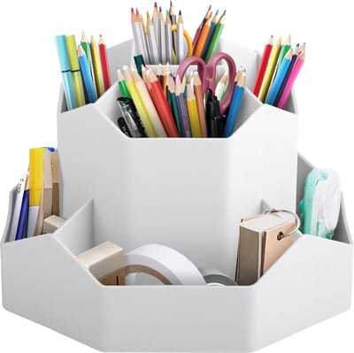 Multifunctionele bureau-organizer met 360° draaibare pennenhouder, 9 vakken en grote opslagcapaciteit voor kantoor, school en make-up tafels