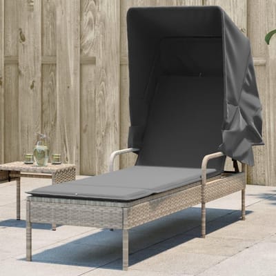 Ligstoel met dak - Zonnebed buiten - Ontspannen in tuin - Verstelbare rugleuning - 200 x 62 cm - Lichtgrijs