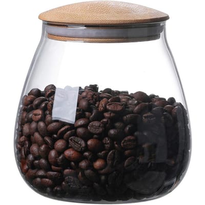 Glazen Voorraadbus met Houten Deksel Glazen Transparante Keukenpot voor Bonen Rijst Jam Koekjes Snoep L(for 6.5-9kg) gray