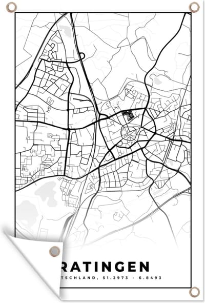Muurdecoratie Ratingen - Plattegrond - Kaart - Stadskaart - 120x180 cm - Tuinposter - Tuindoek