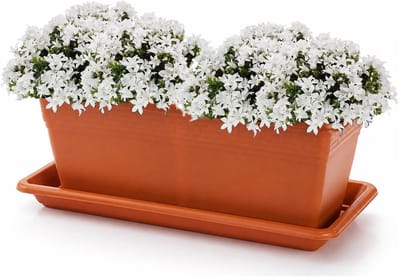 PlasticForte Plantenbak met water opvangschotel - terracotta - rechthoek - 40 x 18 x 15 cm