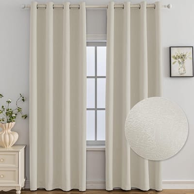 Set Van 2 Thermische Verduisterende Gordijnen, 140x160 CM, Warmte-Isolerende Gordijnen, Geschikt Voor Woonkamer Slaapkamer, Modern Design Met Oogjes, Beige