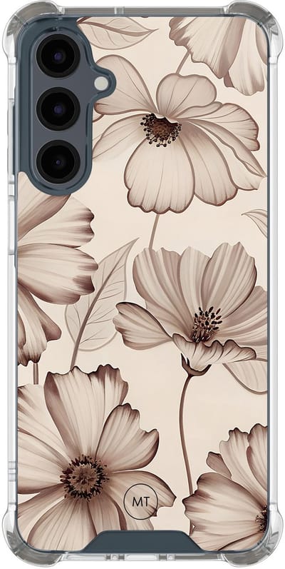 Hoesje (shockproof) geschikt voor Samsung Galaxy A16 - Sand flowers - Extra sterke case - TPU/polycarbonaat - Bloemen - Beige, Transparant