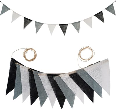 Dailygoods- Wimpelketting 3,6 m - Linnen Vlaggenlijn - 12 Stuks - Verstelbare Vlaggetjes - Decoratieve Slinger - Voor Bruiloft/Verjaardag