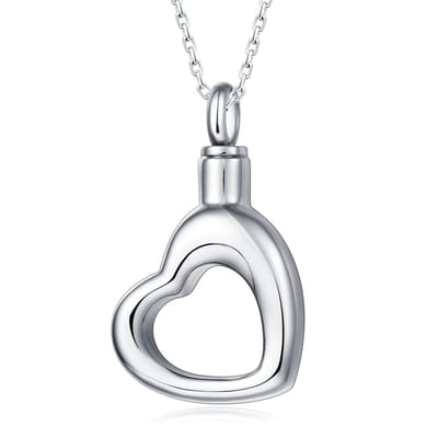Quiges - RVS - Ashanger - Urn - Open - hart - Met - Verstelbare - Ketting - 46 - 52cm - Asketting - As sieraad - SLSA031
