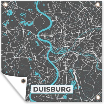 Tuin poster Duitsland – Blauw – Duisburg – Stadskaart – Kaart – Plattegrond - 200x200 cm - Tuindoek