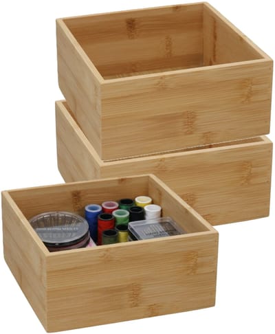 5Five 5Five houten bakje - 3x - organizer - bamboe - 15 x 15 x 7 cm - kast en lade verdelers - opslag - sorteerbakje