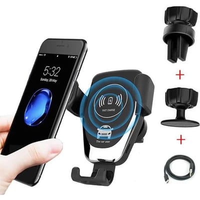 Draadloze autolader met zwaartekrachtsensor, snellaadfunctie, draadloze opladerhouder voor Samsung iPhone Huawei Xiaomi. zwart