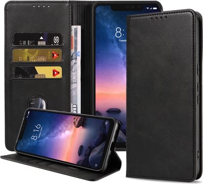 Smartphonica Telefoonhoesje geschikt voor Xiaomi Redmi Note 6 Pro kunstleren Hoesje met Magnetische sluiting en Pasjeshouders Book Case met Klepje - Zwart geschikt voor Xiaomi Redmi Note 6 Pro