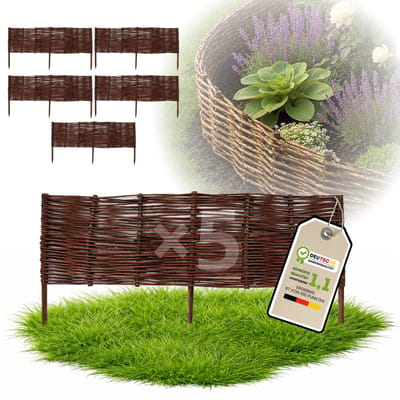 Floranica Set van 5 Bedrand van wilgenhout 20 cm x 100 cm Wilgenhek insteekhekwerk Tuinafscheiding van wilg Wilgenvlechtwerk Tuinhek Gazonrand Palissade van wilgentenen
