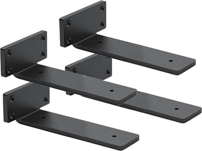 Smeedijzeren wandbeugels - Set van 4 - Beugels voor zwevende planken - Bordenbeugels - 15 cm lang - Inclusief wandmontageaccessoires - Zwart