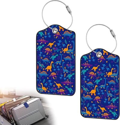 Reislabel voor Koffers met Dinosaurus Ontwerp, 2 Blauwe Waterdichte Labels met Naam, Adres en Telefoon voor School en Vakantie