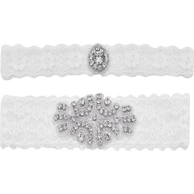 2 pièces Bague de jambe strassée pour femmes et filles Mariage Mode Élégant Dentelle de mariée Ceinture de cuisse pour soirée de bal white