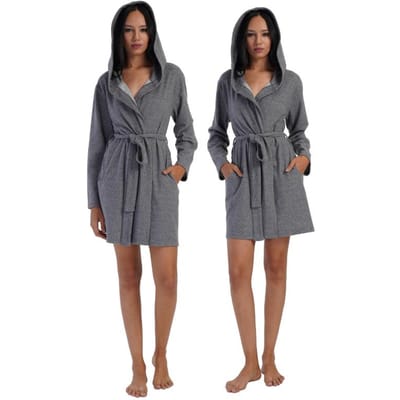 Robe de chambre pour femme à nouer en coton Interlock avec poches Vienetta L 40 gray