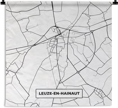 Wandkleed - Wanddoek - Stadskaart – Plattegrond – België – Zwart Wit – Leuze en Hainaut – Kaart - 180x180 cm - Wandtapijt