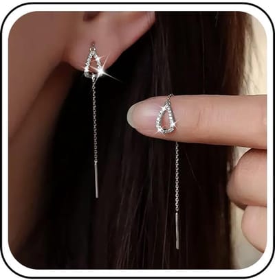 oordoppen zilveren schroefdraad oorbellen ketting laten vallen oorbellen lange ketting gekwelde druipende cz sieraden voor vrouwen en meisjes