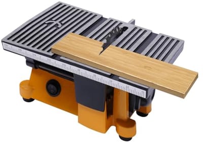 Mini Tafelcirkelzaag - Precisie Zaagmachine - Doe-het-zelf Klussen - Krachtige DC Motor - 19 x 14 cm - Geel Zwart