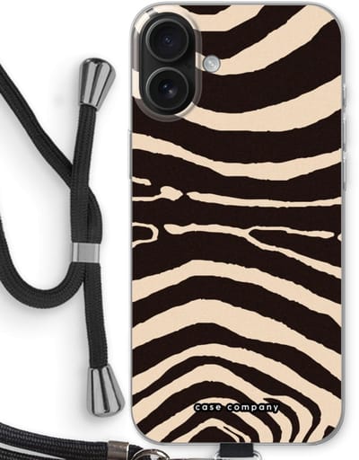 Case Company® - Hoesje met koord geschikt voor iPhone 16 Plus hoesje met Koord - Arizona Zebra - Telefoonhoesje met Zwart Koord - Bescherming aan alle Kanten en Over de Schermrand
