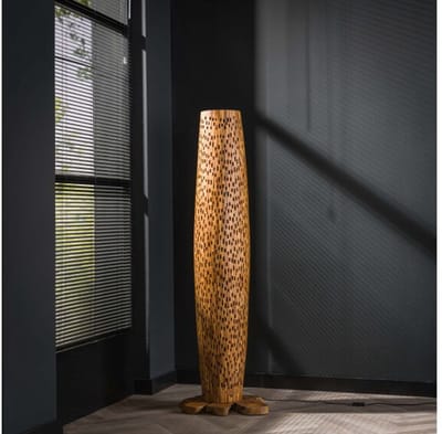 Vloerlamp M Bars van Robuust Gerecycled Teakhout - Duurzaam Design - 40x40x145 cm - Teakhouten Vloerlamp - Sfeerverlichting - Perfect voor Elegante Interieurs - Natuurlijke Materialen