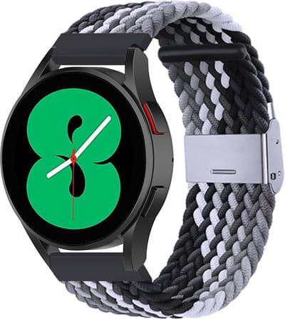By Qubix - Geschikt voor Garmin bandje - Geschikt voor Garmin Vivoactive 4 / 4L - Braided nylon bandje - Grijs / zwart - Smartwatch bandje 22mm