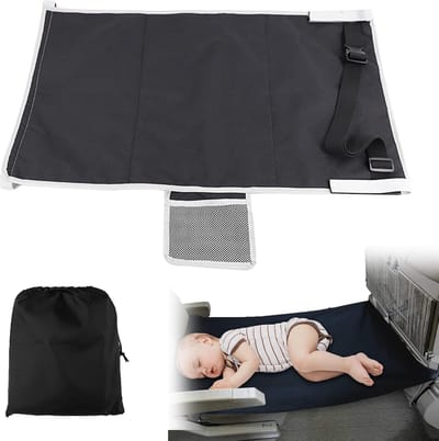 Vliegtuigbedje - Babybedje - Vliegtuigbedjes - Vliegtuig Bedje - Voetensteun Vliegtuig - Must Have Voor Het Reizen - Ideaal Voor Vliegtuigen En Auto's - Comfortabel - Wasbaar - Compact En Draagbaar - Zwart