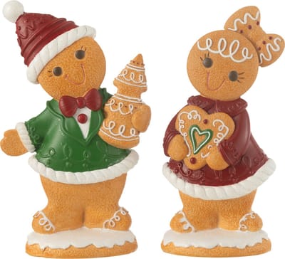 J-Line decoratie Peperkoek Jongen + Meisje Cake - polyresin - mix - large - 2 stuks