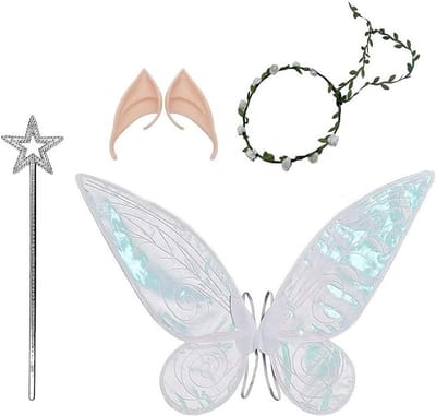 Feeënvleugels voor volwassenen met elfenoren en bloemenhoofd - Complete set voor kostuum, carnaval, Halloween en cosplay feestjes