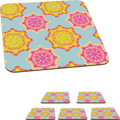 Onderzetters voor glazen - Flower Power - Design - Hippie - 10x10 cm - Glasonderzetters - 6 stuks