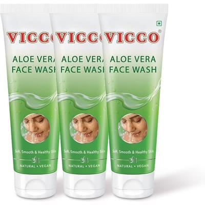 Vicco Aloë Vera Gezichtsreiniger Pak van 3, 70 gr Elk, Milde Hydraterende Reiniger voor Zachte, Gladde Gezonde Huid beige