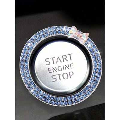 1pc Anneau Décoratif Démarrage en Un Clic Voiture Cristal Nœud Double Rangée Anneau d'Allumage Décoration Bouton Commutateur d'Allumage Décoration Intérieure de Voiture Blue Diamond multicolore