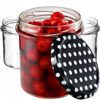 KADAX jampotten, 350 ml, diameter 82 mm, inmaakpotten met schroefdeksel, honingpotten, voorraadpotten voor paddenstoelen, jam, honing (10 stuks, zwart gestippeld)