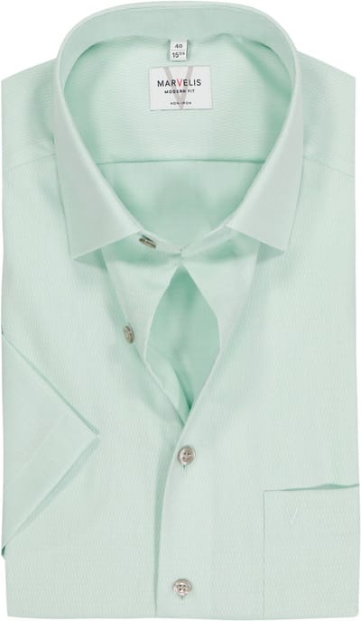 MARVELIS modern fit overhemd - korte mouw - structuur - groen - Strijkvrij - Boordmaat: 44 (EU maat: XL)