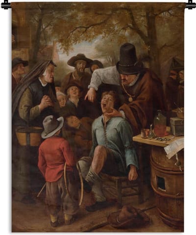 Wandkleed Jan Steen - De tandentrekker - Schilderij van Jan Steen Wandkleed katoen 90x120 cm - Wandtapijt met foto