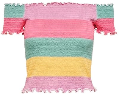 Only Elila Off Shoulder Smock Korte Mouw Top Veelkleurig M Vrouw