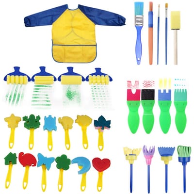 Kinderen Verfkwasten Wasbare Verfkwasten Spons Verfkwast Set met Schort voor Peuter 30pcs