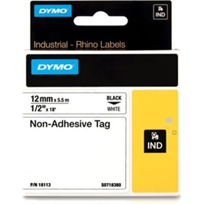 DYMO S0718380 / 18113 IND Rhino tape niet-klevend zwart op wit 12mm (origineel)