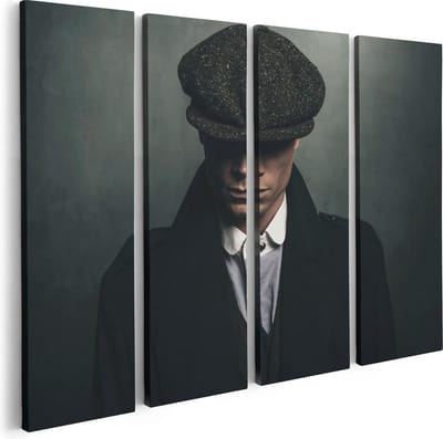 Artaza Canvas Schilderij Vierluik Engelse Gangster Met Een Pet Uit Jaren 1920  - 80x60 - Foto Op Canvas - Canvas Print