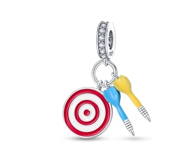 Fler® | Bedel | Past op populaire bedel armbanden (standaard-3mm) | armbandbedel | Bedel darten | Dartbord | Pijl | Roos | Dart Charm | HangBedel Charm | 925 Sterling Zilver | rood, blauw, geel | Zirkonia | Verjaardag, cadeau | Valentijn kado