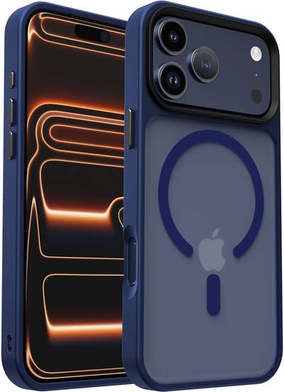Hoesje Geschikt voor iPhone 17 Pro Max - Compatibel met MagSafe - Matte Beschermhoes - Back Cover met Magneet - Donker Blauw