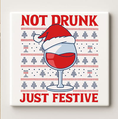 Niet Dronken Gewoon Feestelijk Tegel – 15x15cm Grappige Kerst Wijn Keramische Wanddecoratie | Perfecte Feestdecoratie & Cadeau voor Wijnliefhebbers
