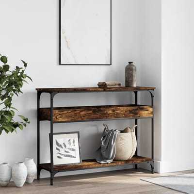 vidaXL - Wandtafel - met - schap - 100x29x75 - cm - bewerkt - hout - gerookt - eiken