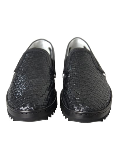 Dolce & Gabbana Zwarte Geweven Buffelleer Herenslippers