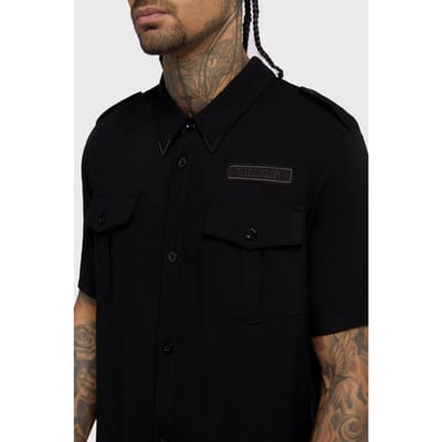 Killstar - Gothic Shirt met korte mouwen - Crypt Threads Button Up Shirt - XS tot 4XL - voor Mannen - zwart