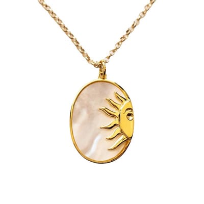 Marama - ketting Sun Oval Goud - damesketting - met hanger - zon - verstelbaar - collier - cadeau dames - stainless steel met goud plating