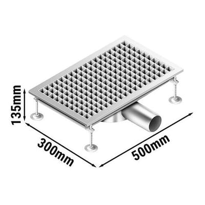 GGM Gastro Edelstahl Bodenablauf - 500x300mm - flache Ausführung & seitlicher Ablauf - Ø 70mm