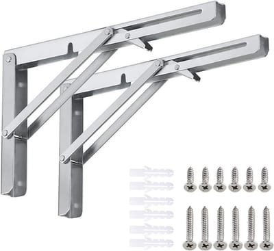 2x Zware Inklapbare Plankdragers RVS - Opvouwbare Wandsteun 80kg Draagkracht