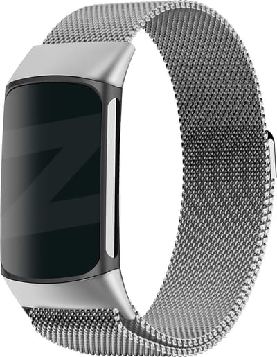 Bandz Milanese loop band geschikt voor Fitbit Charge 5 - Hoogwaardig gevlochten stalen materiaal - Milanees bandje met magneetsluiting - zilver